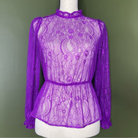 Banana republic purple high neck lace peplum top XS petite - Picture 4 of 14